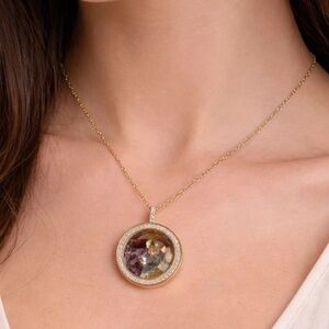 Gemstone Locket Necklace Aquamarine Citrine Garnet Ruby Amethyst Gold OOAK Gift